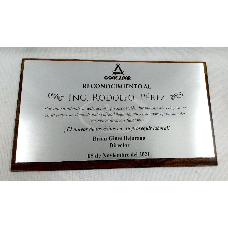 Placa de Reconocimiento en Metal y Madera