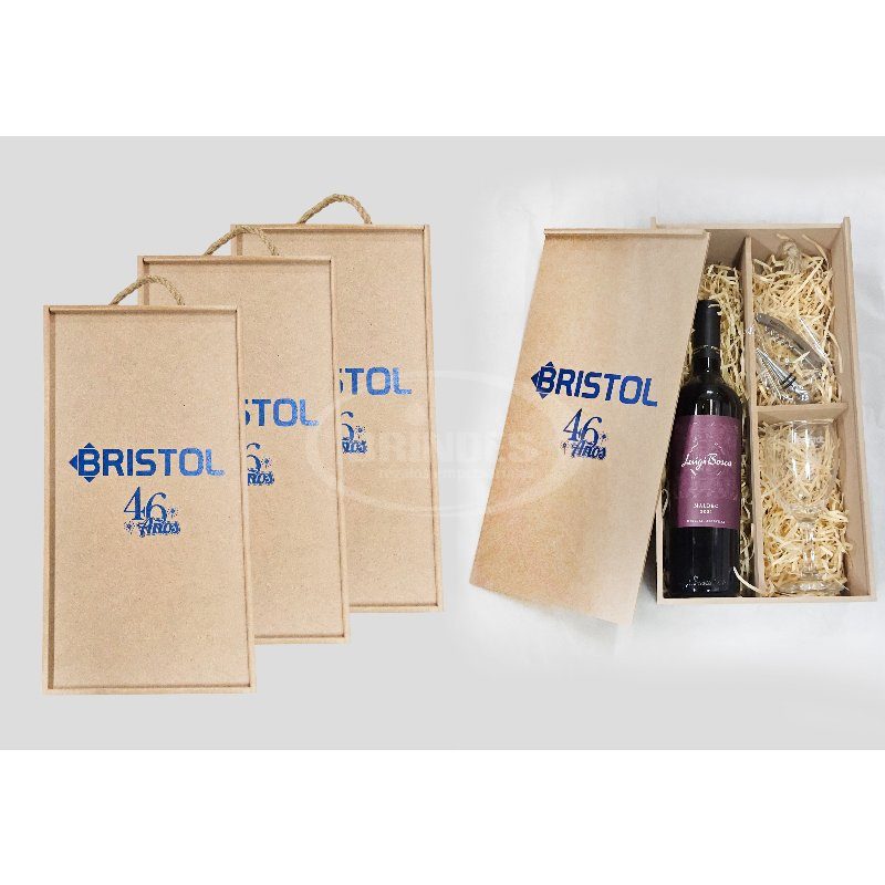 Kit de Vino en MDF con Copa de Vidrio Personalizado
