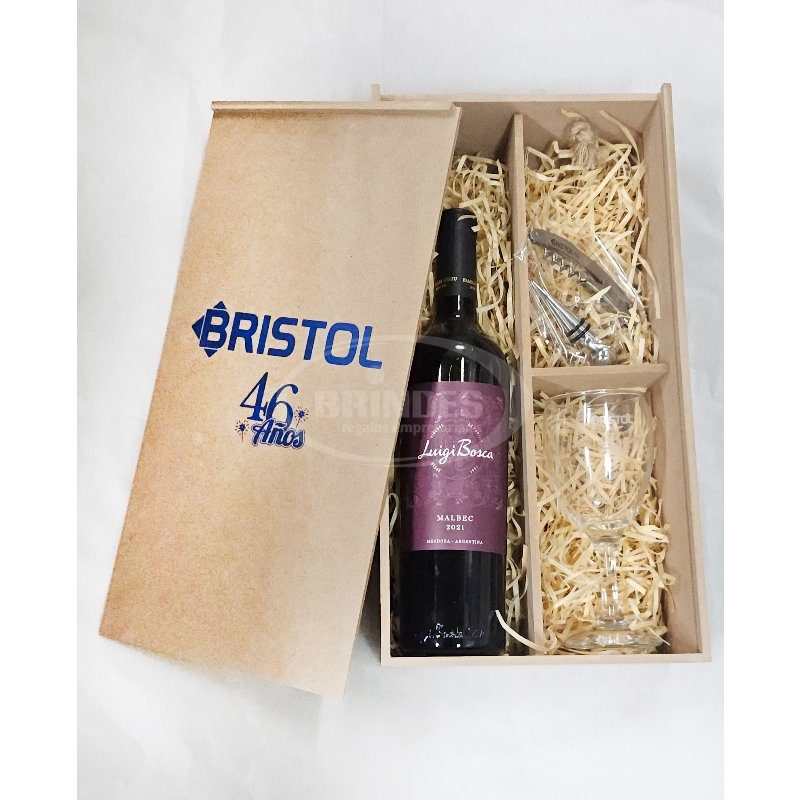 Kit de Vino en MDF con Copa de Vidrio Personalizado